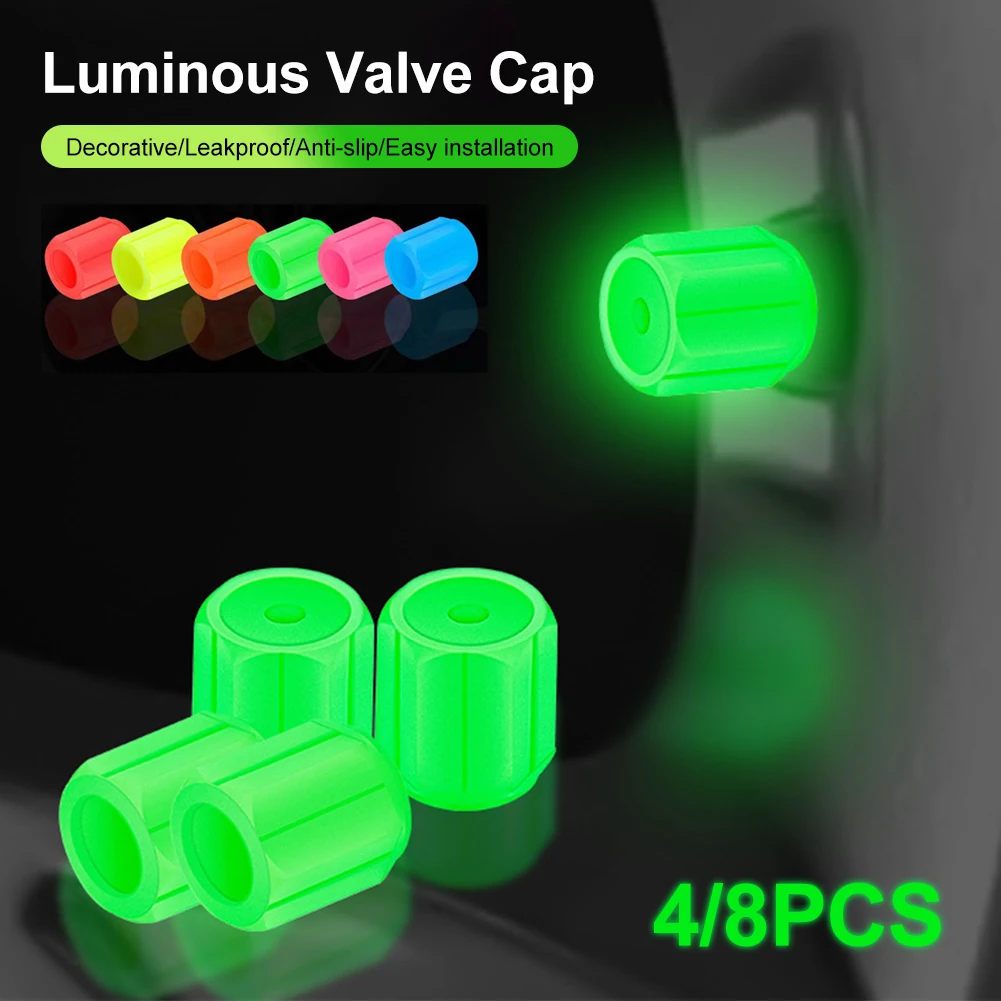 

4PCS/8PCS Luminous Tire Valve Stem Cap Glow In The Dark Plastic Valve Caps Stem Cover Waterproof for Cars Motorcycles Bicycles