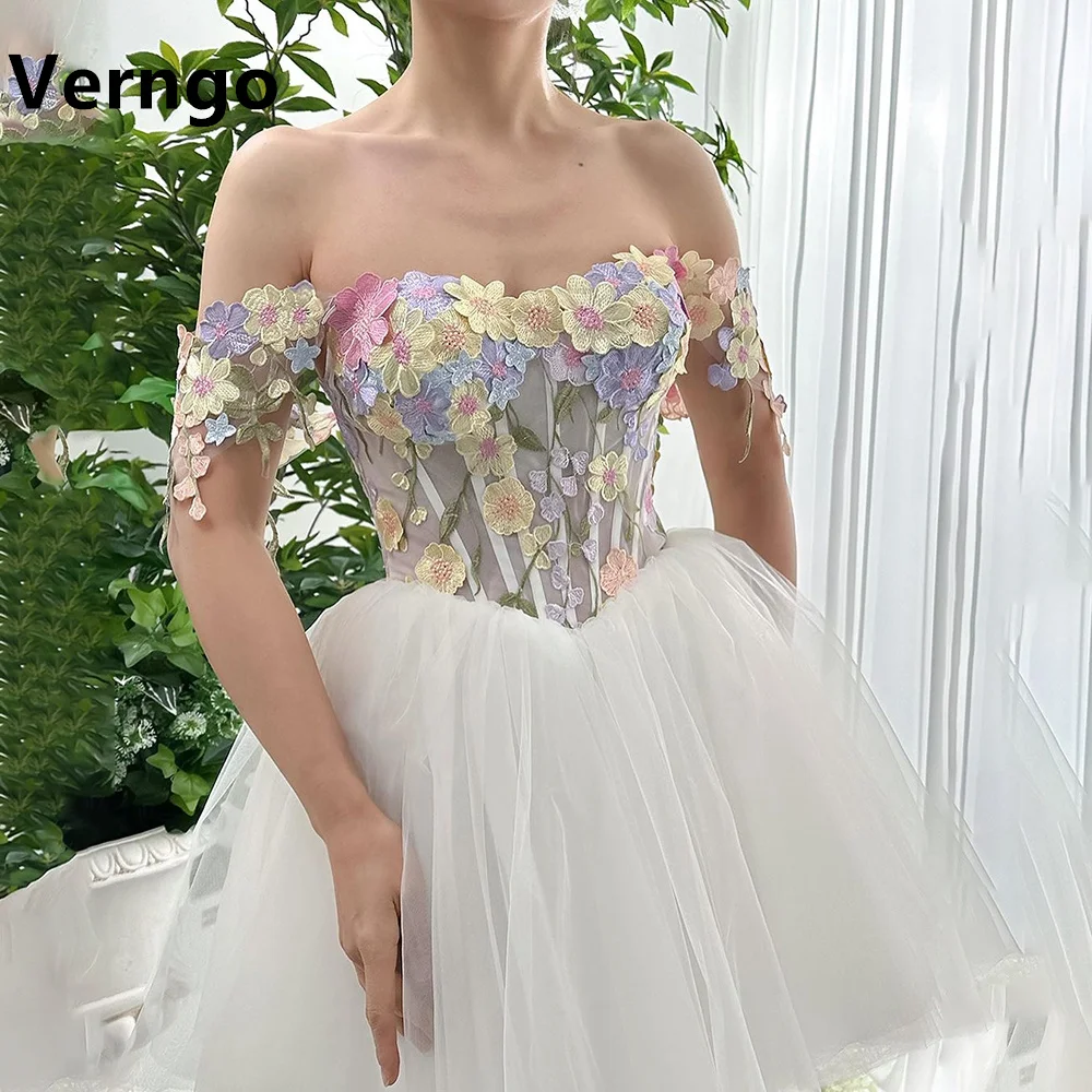 

Verngo Applique Mini Party Dress A Line Tulle Evening Dress For Women Off The Shoulder Sweetheart Short Prom Gowns