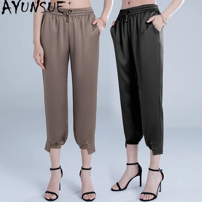 

Summer 95% Mulberry Silk Thin Clothes Women 23 Casual Ankle-length Women Pants High Waist Harem Trousers Elegant Pantalon Mujer