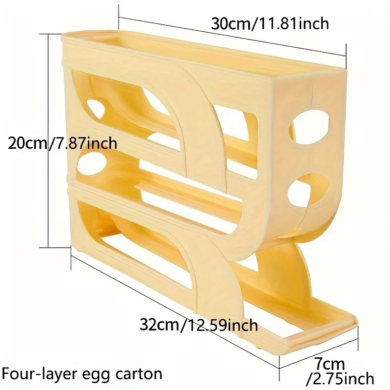 Egg Dispenser 4-Tier Sliding Automatic Rolling Egg Rack Refrigerator Storage Box Shatterproof Design