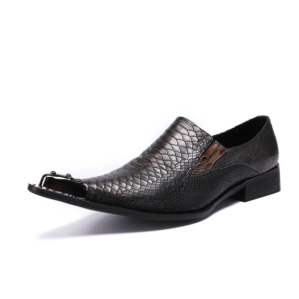 Christia bella Italian style gentleman dress shoes metal pointed toe men snake grain real leather shoes business freight