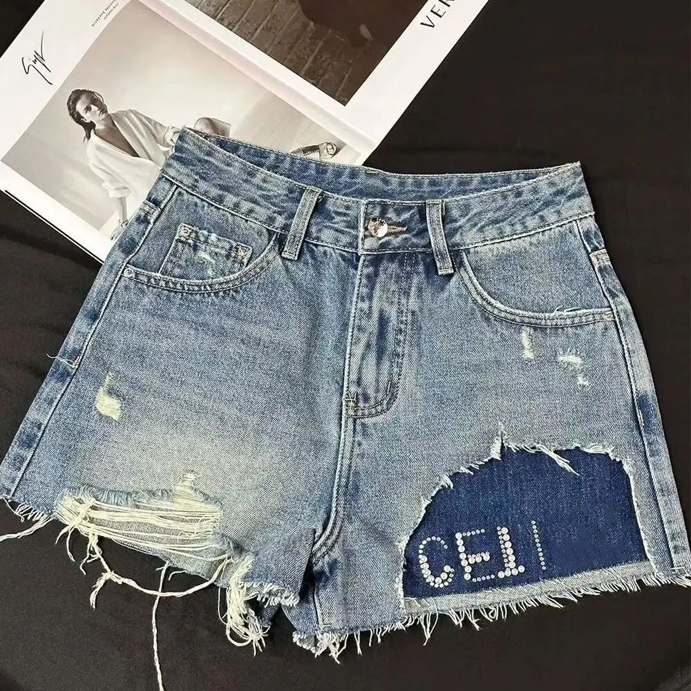 

Женская одежда, новые классические Рваные джинсовые шорты с острыми девушками, вышитые водными буквами, джинсы с украшением