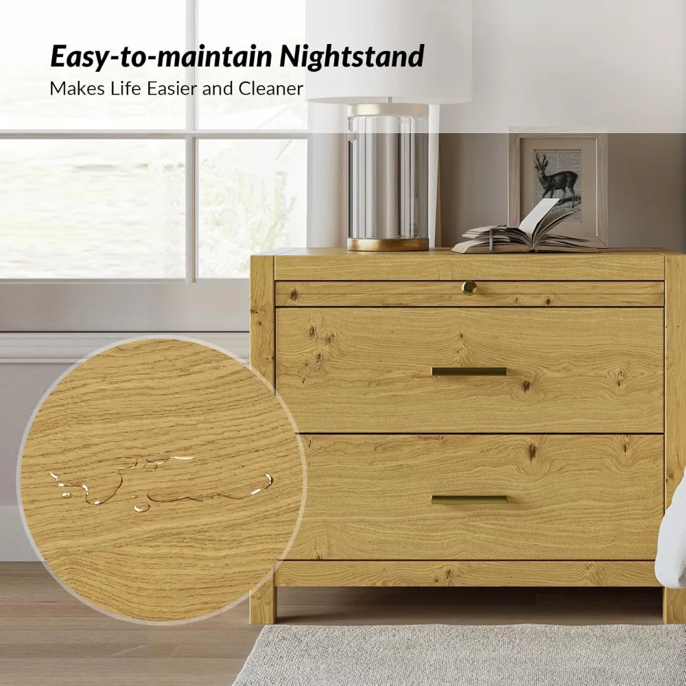 Nightstand with Drawers Set of 2, Wood Nightstand Side Table with Storage and 1 Pull-Out Tray, Farmhouse Nightstands End Table 3