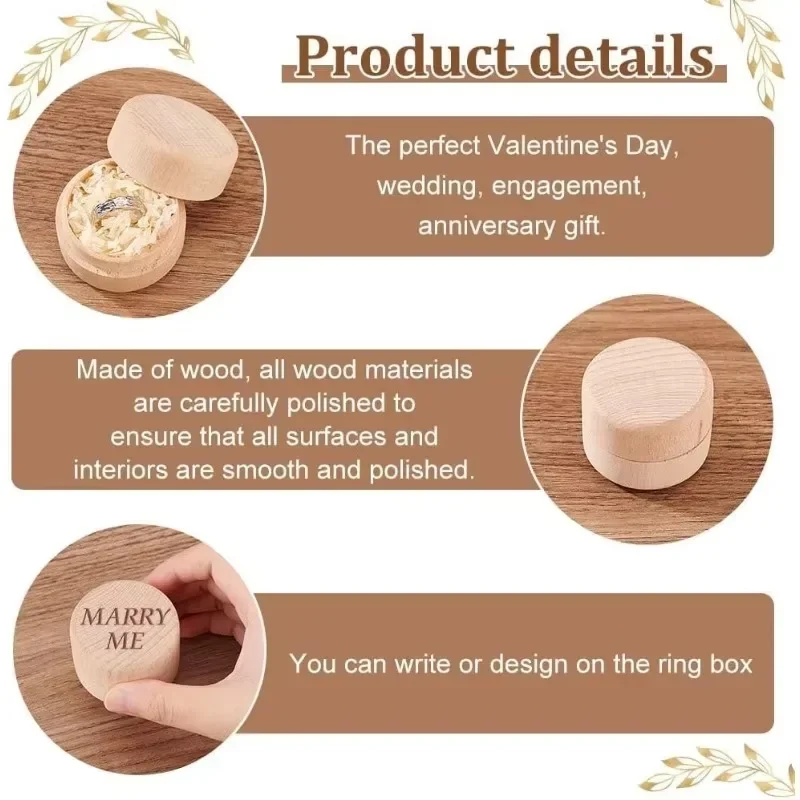 1/10PCS Mini Round Wooden Boxes Natural Wood Jewelry Rings Earrings Storage Container DIY Anniversary Valentine's Day Gift Decor 5