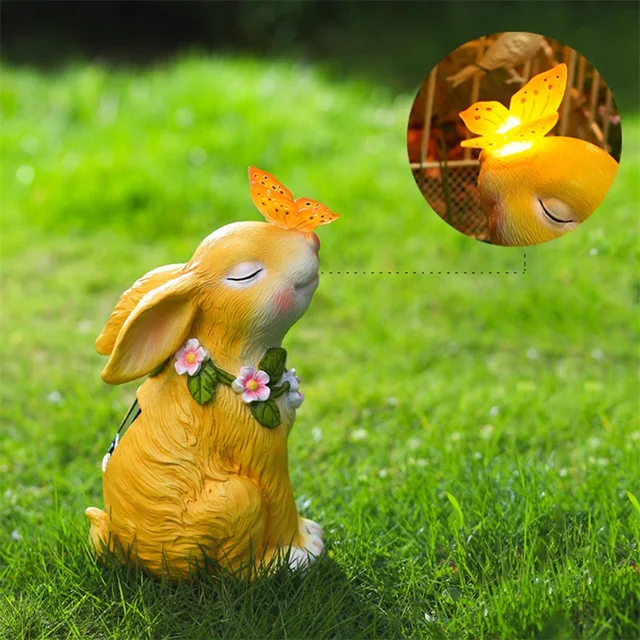 Kreatív Kültéri Udvar Dísz Napelemes Élénk Repülő Pillangó Nyúl Alakú Szobor A Lámpakerthez - Image 6