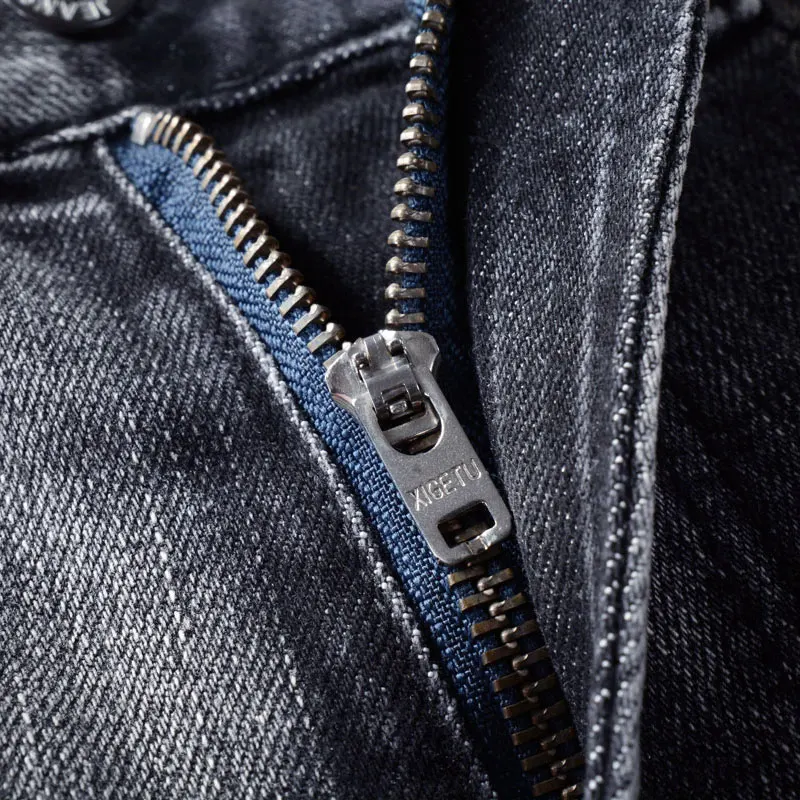 Fashion Designer Men Jeans High Quality Retro Gray Stretch Slim Fit Ripped Jeans Men Vintage Trousers Casual Denim Pants Hombre