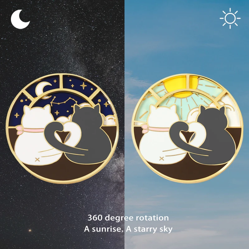 

Sunrise And Starry Sky Enamel Pins Rotatable Love Meow Brooches Bag Lapel Pin Custom Badge Jewelry Gifts For Fine Lovers Friends