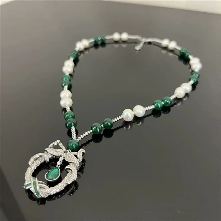 New Natural Freshwater Pearl Green Agate Necklace