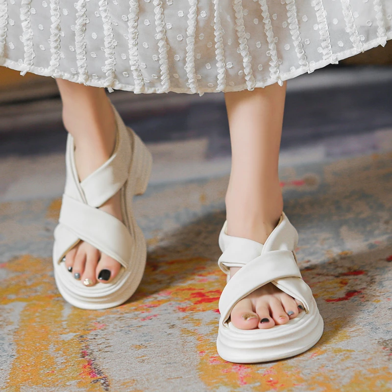 

Women's Sandals Classic Cross Strap Summer Sandals Women's Simple and Comfortable Summer Sandals Heel Height 2.36 inches
