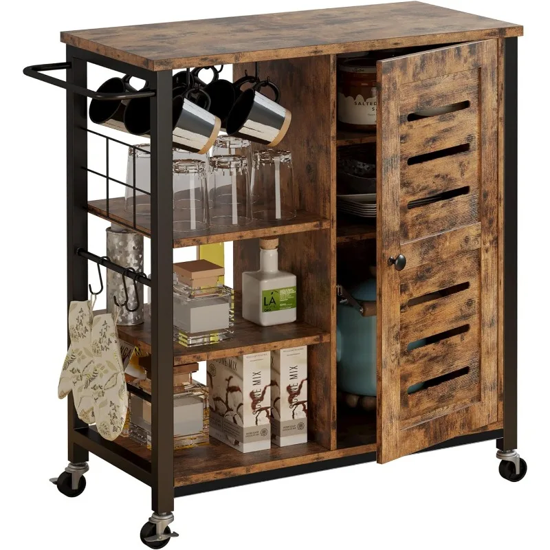 

Storage Cabinet with Wheels, Multipurpose Kitchen Cart Cabinet with Shelves,Removable Cart Handle Cup Hook, Cupboard