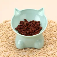 Pet Bowl Large Capacity Cats Bowls – Oblique Mouth Cute Cartoon Cat Shape Cat Food Dispenser Pet Feeder