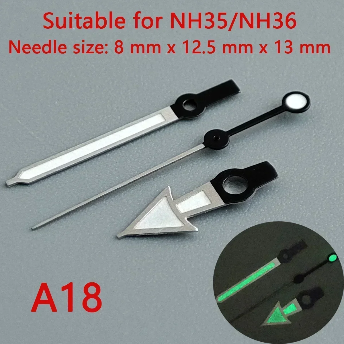 Premium 904L Silver Watch Hands with Green Luminous Accents - Wholesale Watch Accessories