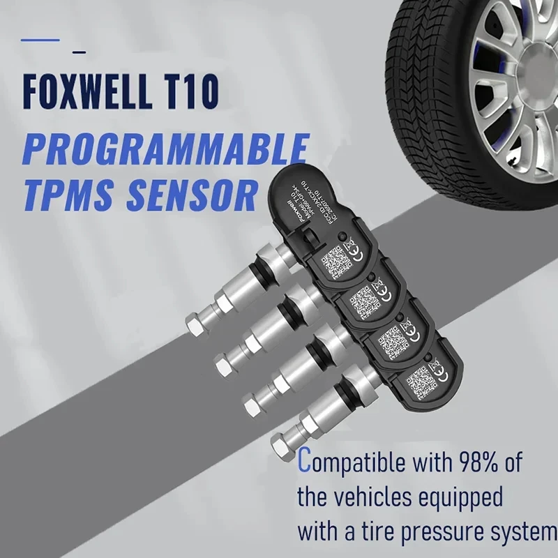Foxwell T10 무선 센서, 프로그래밍 데이터 변경 센서, 타이어 압력 모니터링 시스템 테스터 수리 도구, 4 개