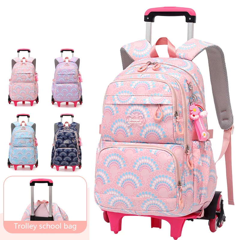School Bags for Girls Rolling Backpack Children Waterproof Students Wheeled Backpacks School Bag with Wheels Trolley SchoolBag