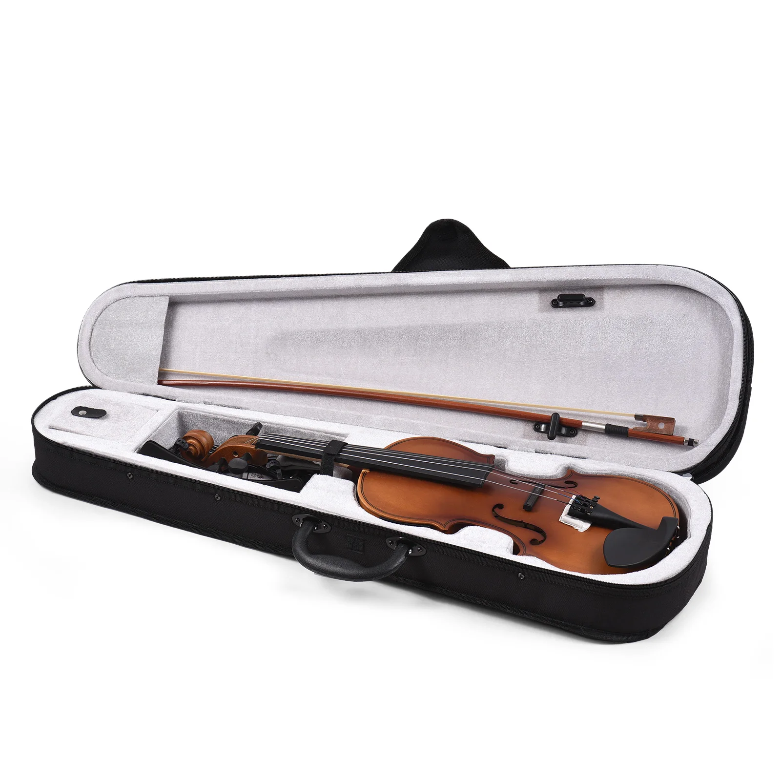 4/4 EQ Violin Full Size Set Solid Wood Violin for Beginners Students School Learners Shoulder Support Audio Cable Spare Strings