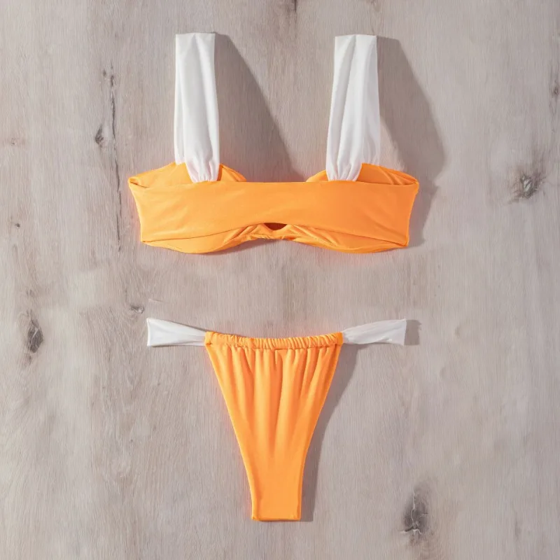 Womens V Notches Pleated Bkinis Swimwears Brazilians Swimsuits Bkinis Set for Women Full Covera