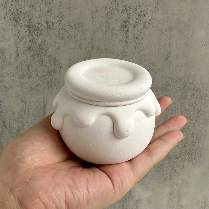 

3D Honey Jar With Lid Silicone Mold Concrete Cement Drip Candle Box Gypsum Molds DIY Storage Bottle Plaster Resin Casting Mould