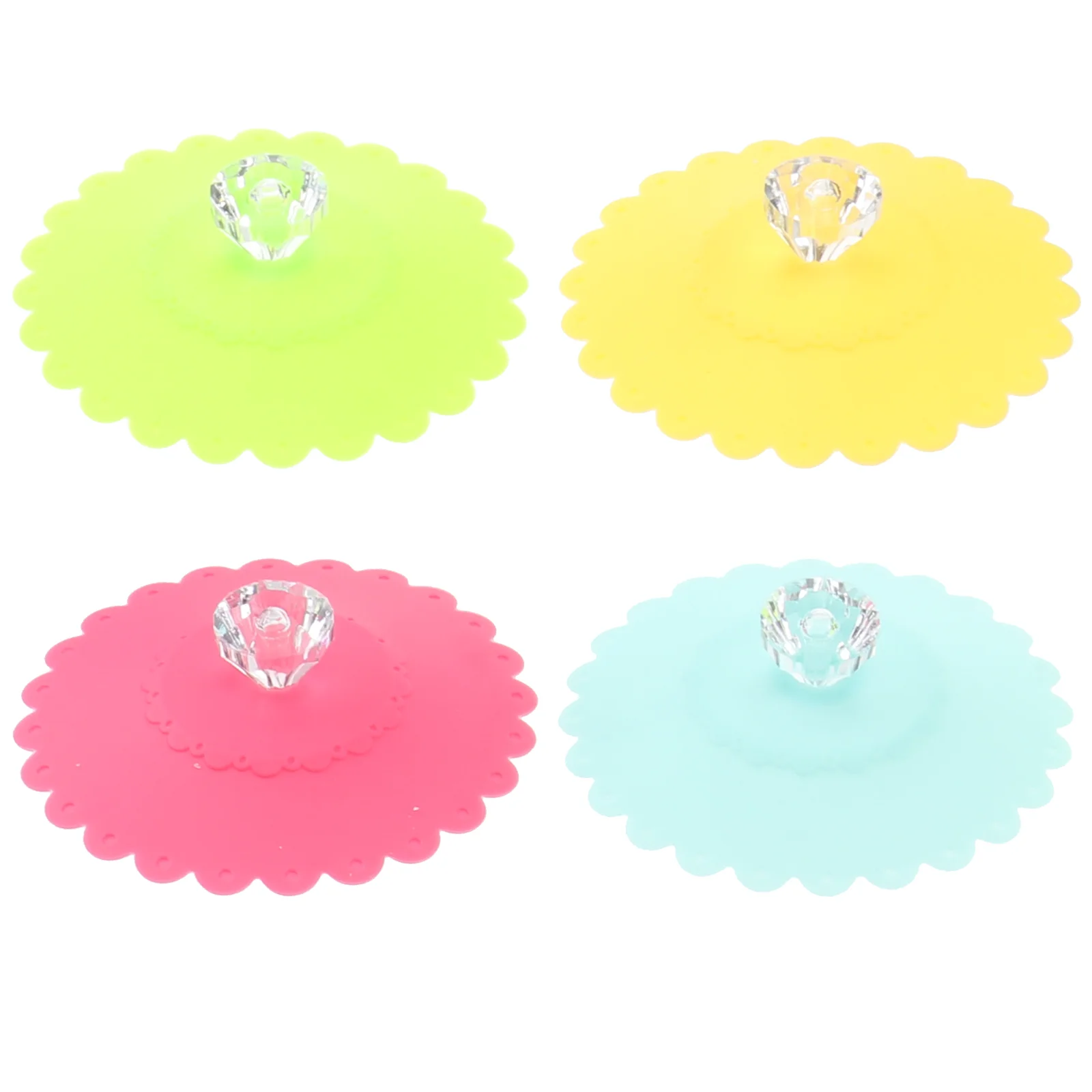 

10.5CM Transparent Diamond With Flower Pattern Cup Lids Dust-Proof Silicone Mug Cover Bright Color Drink Cup Lids