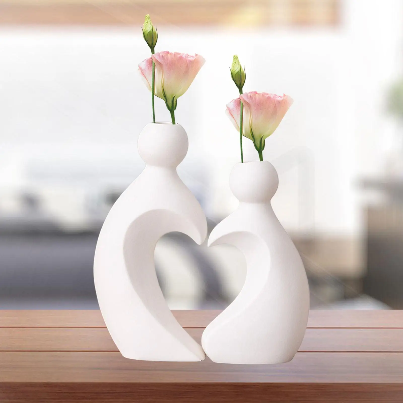 2x Flower Vases Collectible Valentine's Day Decoration Decorative Lover Figurines for Office Desk Cabinet Home Living Room