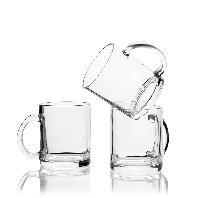 Sublimation Blank Transparent Glass 11oz Coffee Beer Mugs With Handle