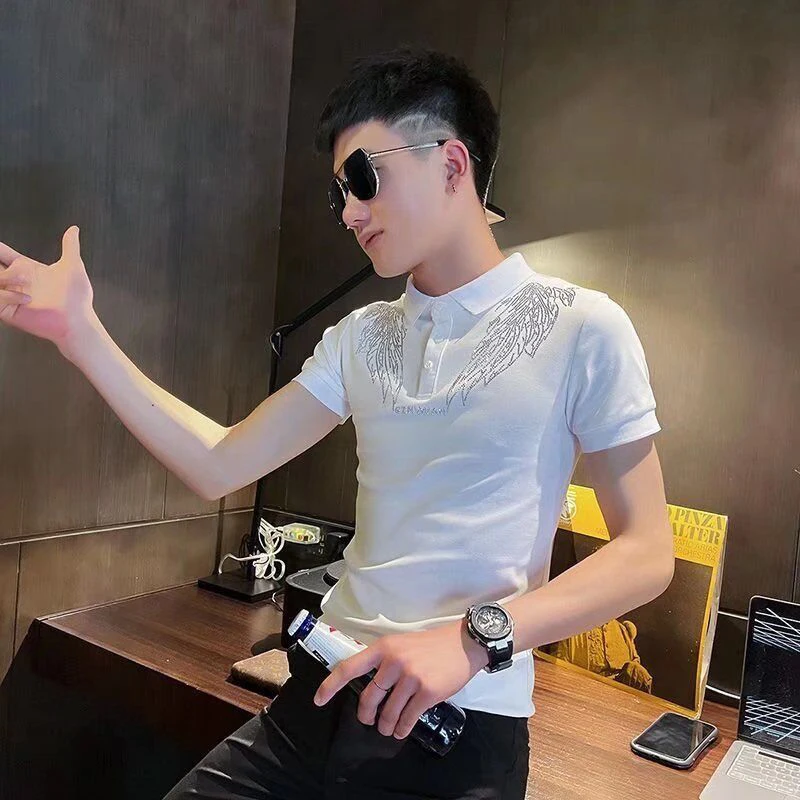 

Phoenix Diamonds Summer Trend Short Sleeve Men Polo Sweatshirts Black White Fashion Japanese Oversized T Shirt Hip Hop Clothes