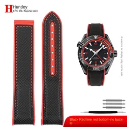 Omega Seamaster Ocean Series Premium Watch Strap - Fabric, Nylon, and Rubber - 20mm (Black red no pin)