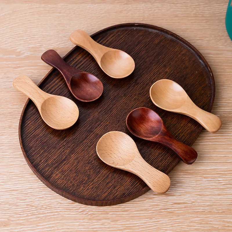 4pcs Mini Wooden Spoons Kitchen Spice Condiment Spoon Sugar Tea Coffee Scoop Short Handle Wood Kids Spoon Kitchen Gadgets