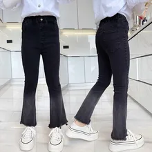 

Teen Girls Jeans Slim Black Korean Style Mid Waist All Match Denim Pants Spring Autumn Kids Flare Jeans Trousers Teenage Clothes