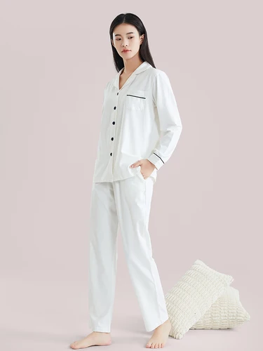 여성용 순면 잠옷, 풀 슬리브, 순백색 잠옷, Mujer Invier 잠옷, 파인 코튼 잠옷, 팜므 PJ 세트 3