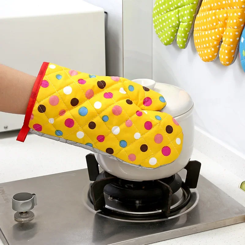 Mitten Microwave Oven Glove Cotton Insulated Baking Heat Resistant Gloves Oven Mitts Terylene Non-slip Cute Kitchen Tool kitchen gloves cotton pot holders