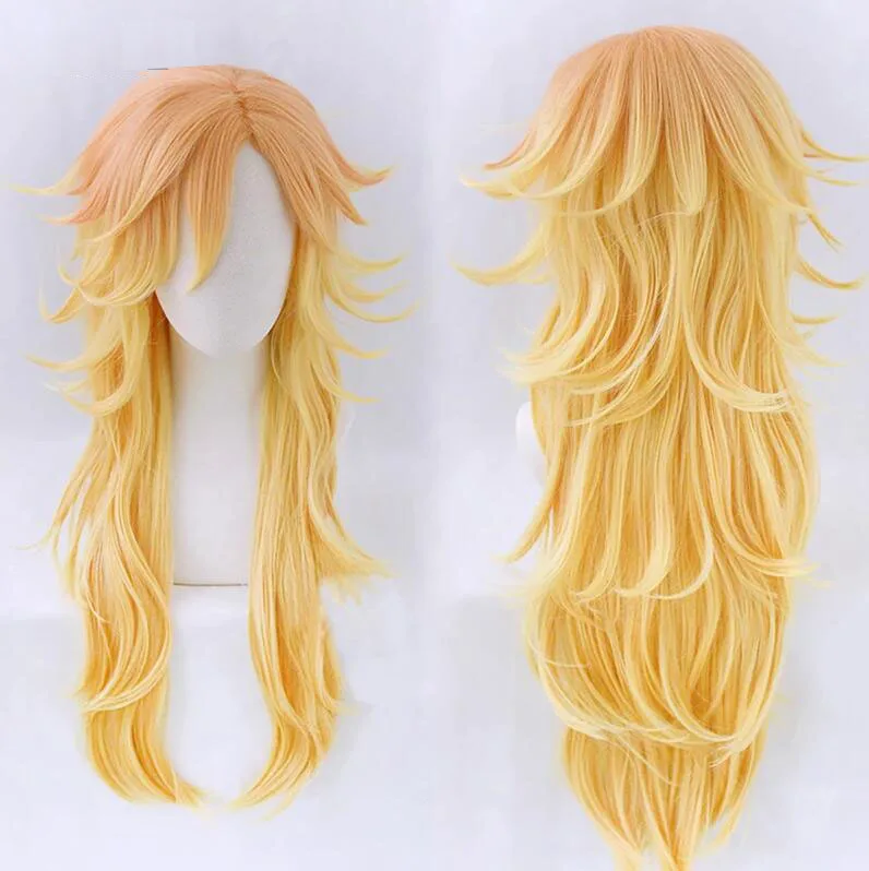 

Anime Douma Cosplay Wig Long Curly Orange Gradient Golden Heat Resistant Synthetic Hair Halloween Wigs