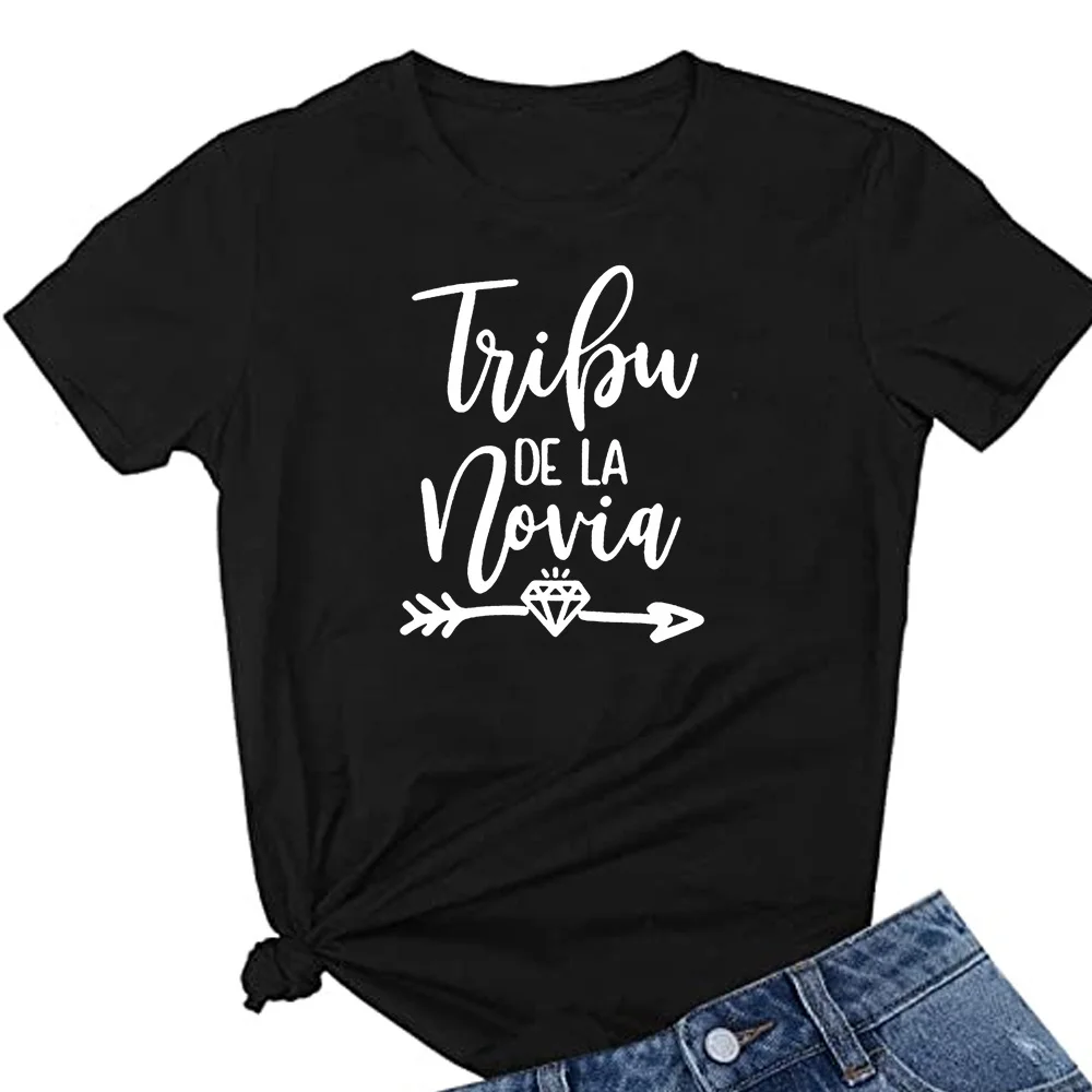 Women La Novia Spain Inscriptions Team Bride Femme Wedding Shower T-Shirt Girl Bachelorette Hen Party T Shirts T45