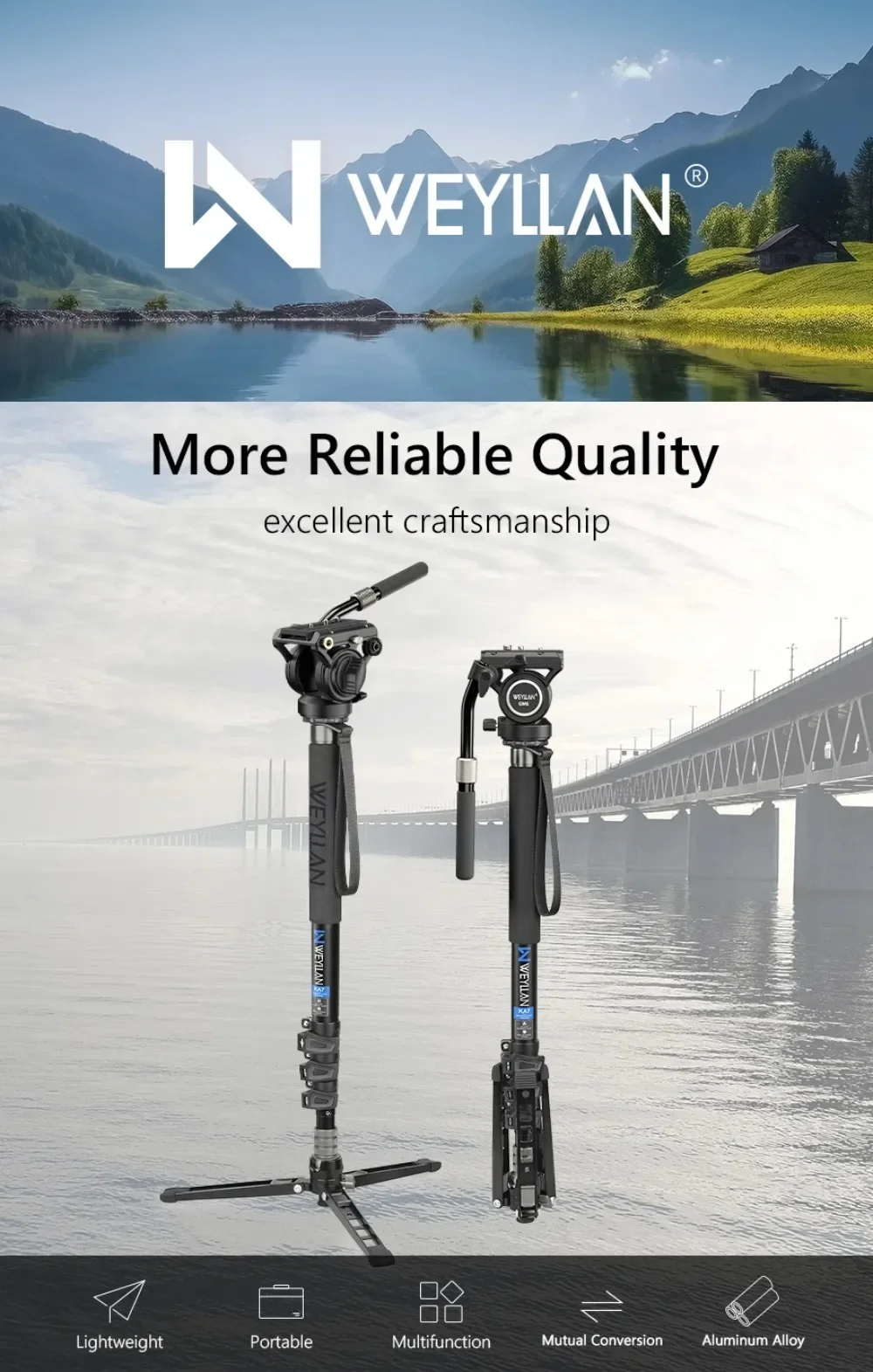 KA7 Professional Video Monopod Kit Unipod and Fluid Head Travel Tripod Stand Tel