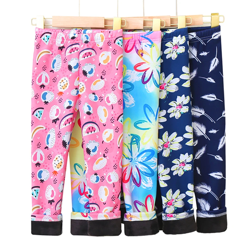 Girl Leggings Toddler Girl Insulated Multiple Styles Fleece Pants Cozy and Trendy Warmth Autumn Spring Floral Striped For Little Ones