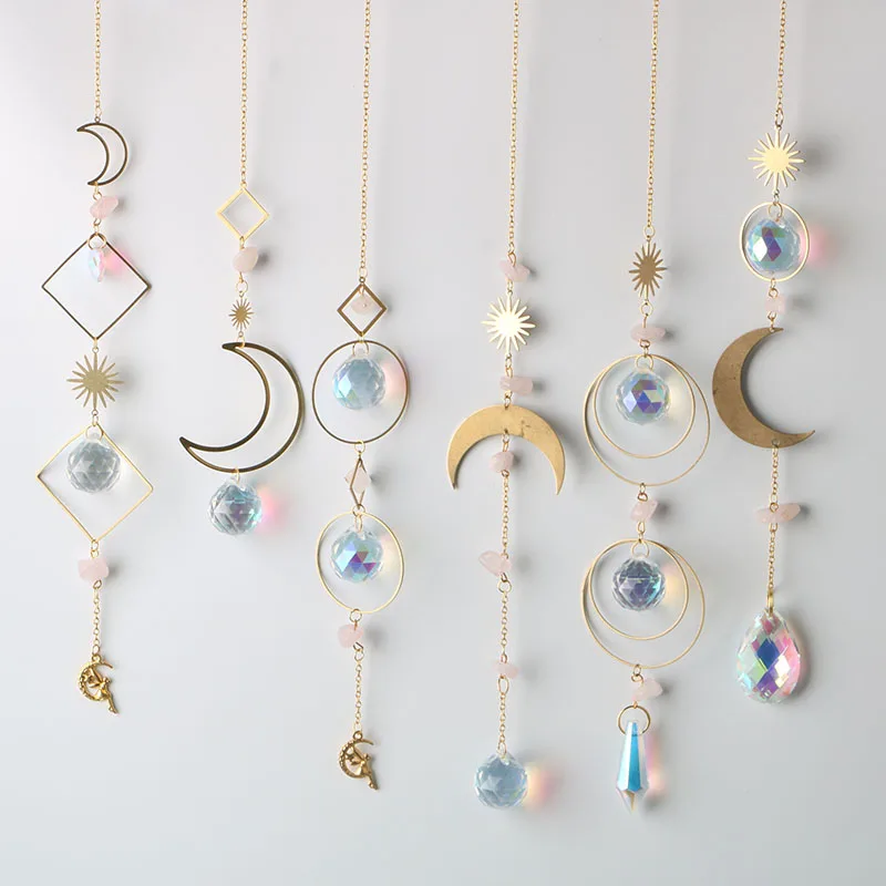1PCS Moon AB Crystal Suncatcher Window Sun Catchers Hanging Prisms Pendant Light Catcher Rainbow Maker Home Garden Decoration 2