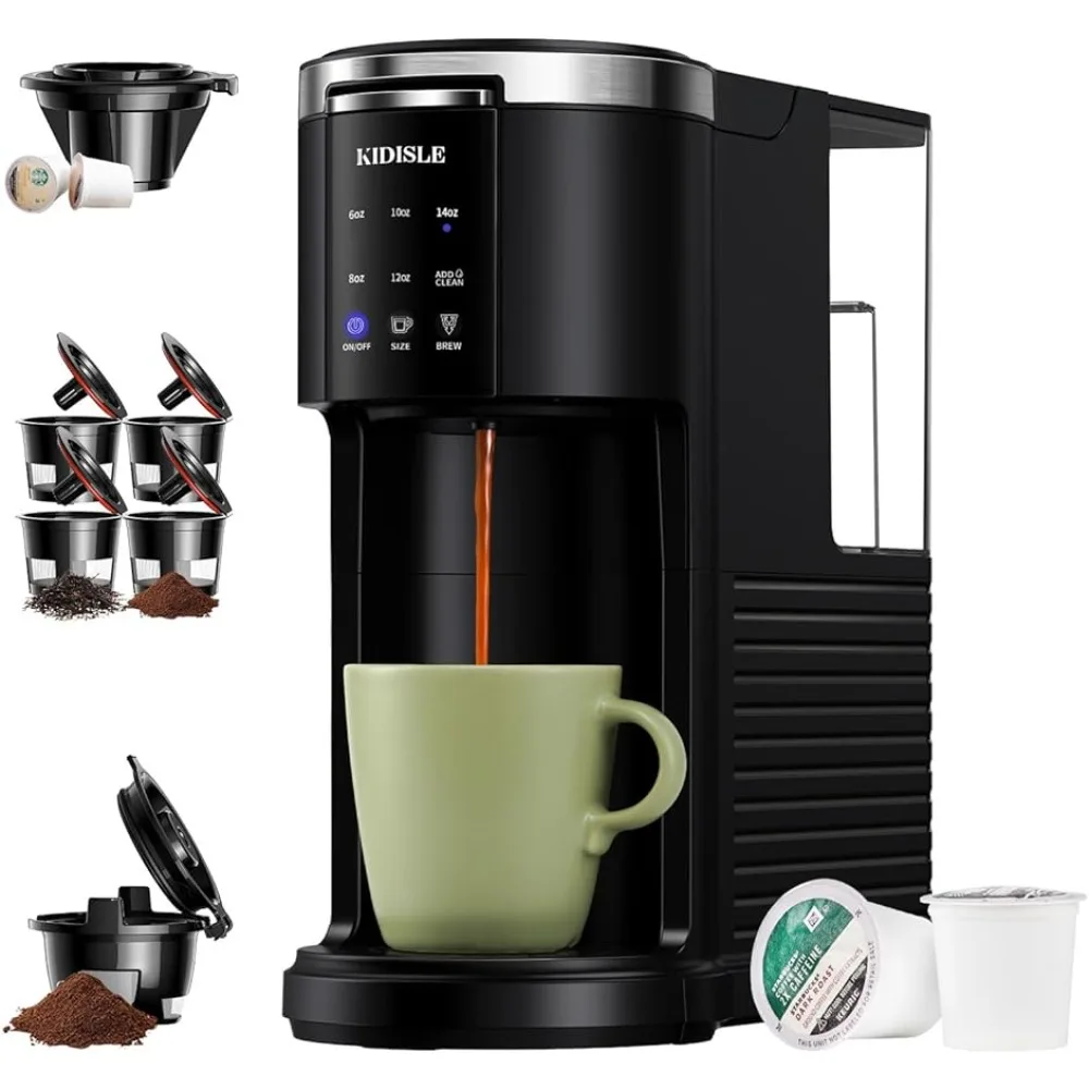 

KIDISLE 3 in 1 Single Serve Coffee Maker for K Cup Pods & Ground Coffee & Teas, 6 to 14oz Brew Sizes, Black