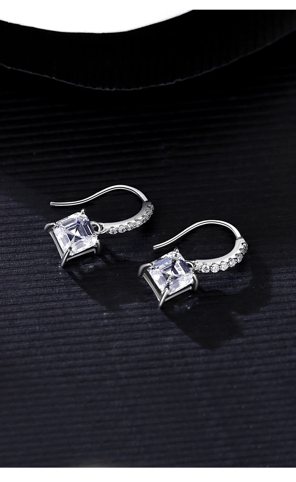 Orecchini pendenti quadrati CZ per donne Anniversario Pendientes in vero argento sterling con ganci per le orecchie_voghion.com