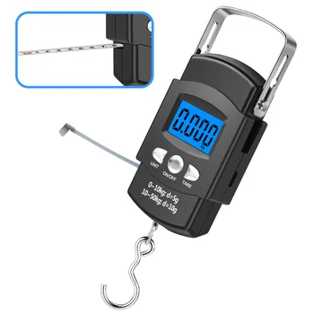 Balança digital portátil lcd, 50kg/40kg, 10g, gancho eletrônico, suspensão, peso de bagagem com fita métrica retrátil de 100cm 1