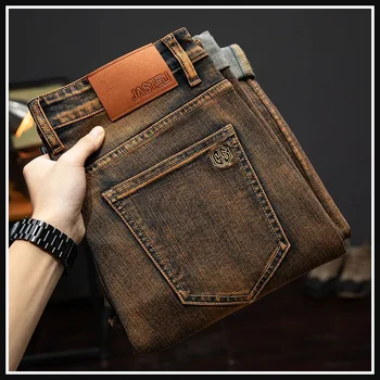 High-End Brown Jeans For Men New 2024 Spring/Autumn Elastic Slims Smooth Your Silhouette Versatile Straight-Leg Casual Trendy Lo 1