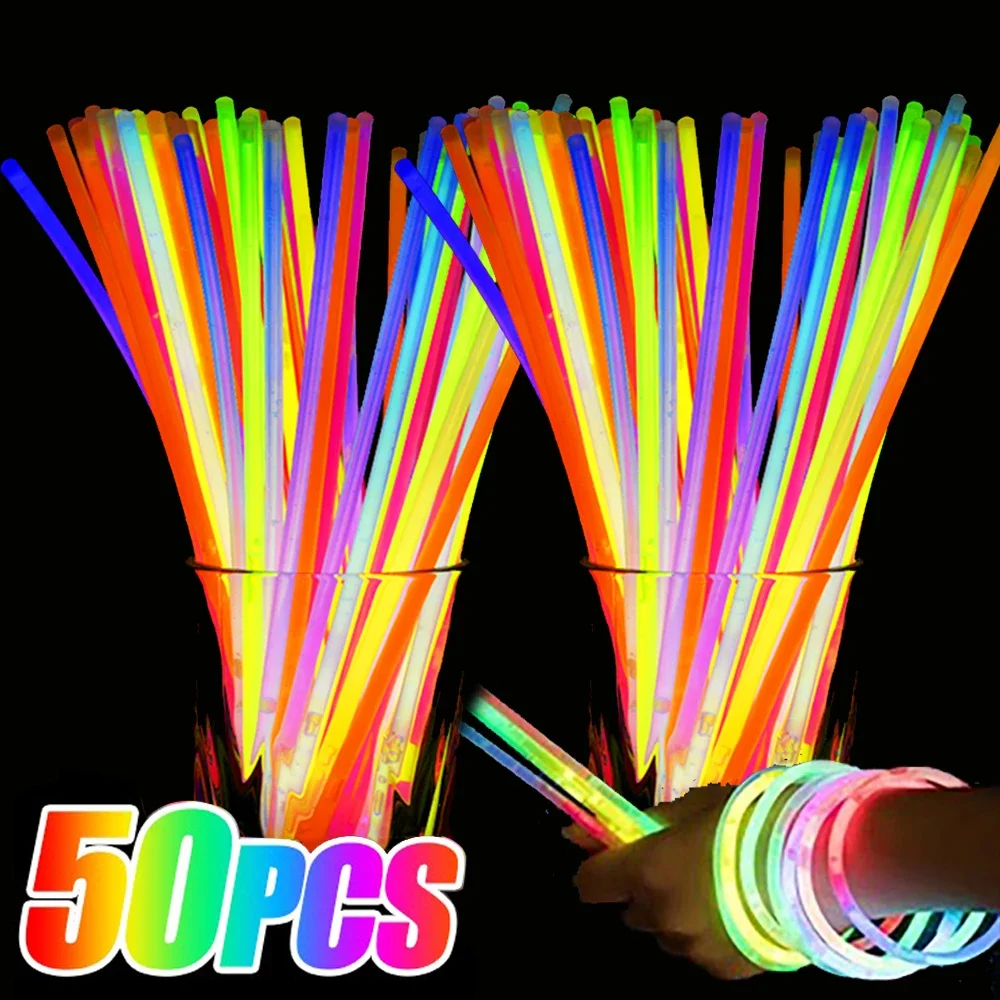 

50/1Pcs Party Glow Sticks Fluorescence Light Glow In The Dark Bracelets Necklace Bright Colorful Glow Stick Birthday Party Decor