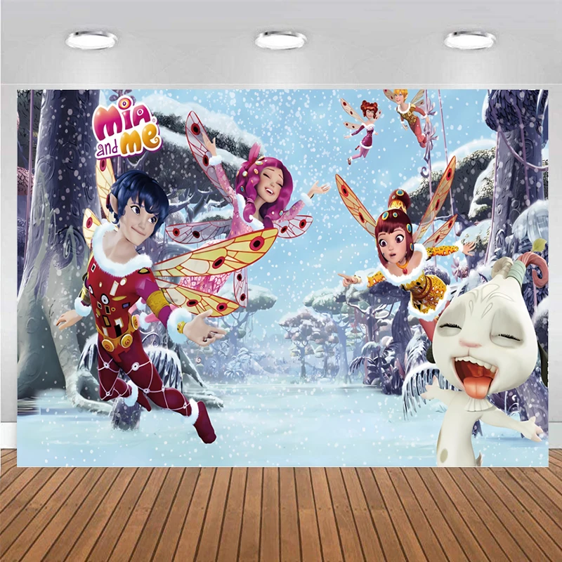 Cartoon Mia And Me Sfondo Happy Birthday Party Decoration Baby Child Snowy Mountains Winter Wonderland Background Photo Banner