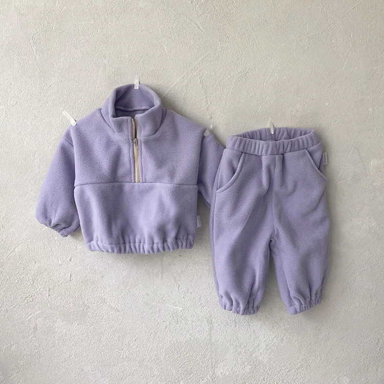 MILANCEL Autumn Baby Fleece Sports Suit - 2-Piece Solid Color Hoodie Set