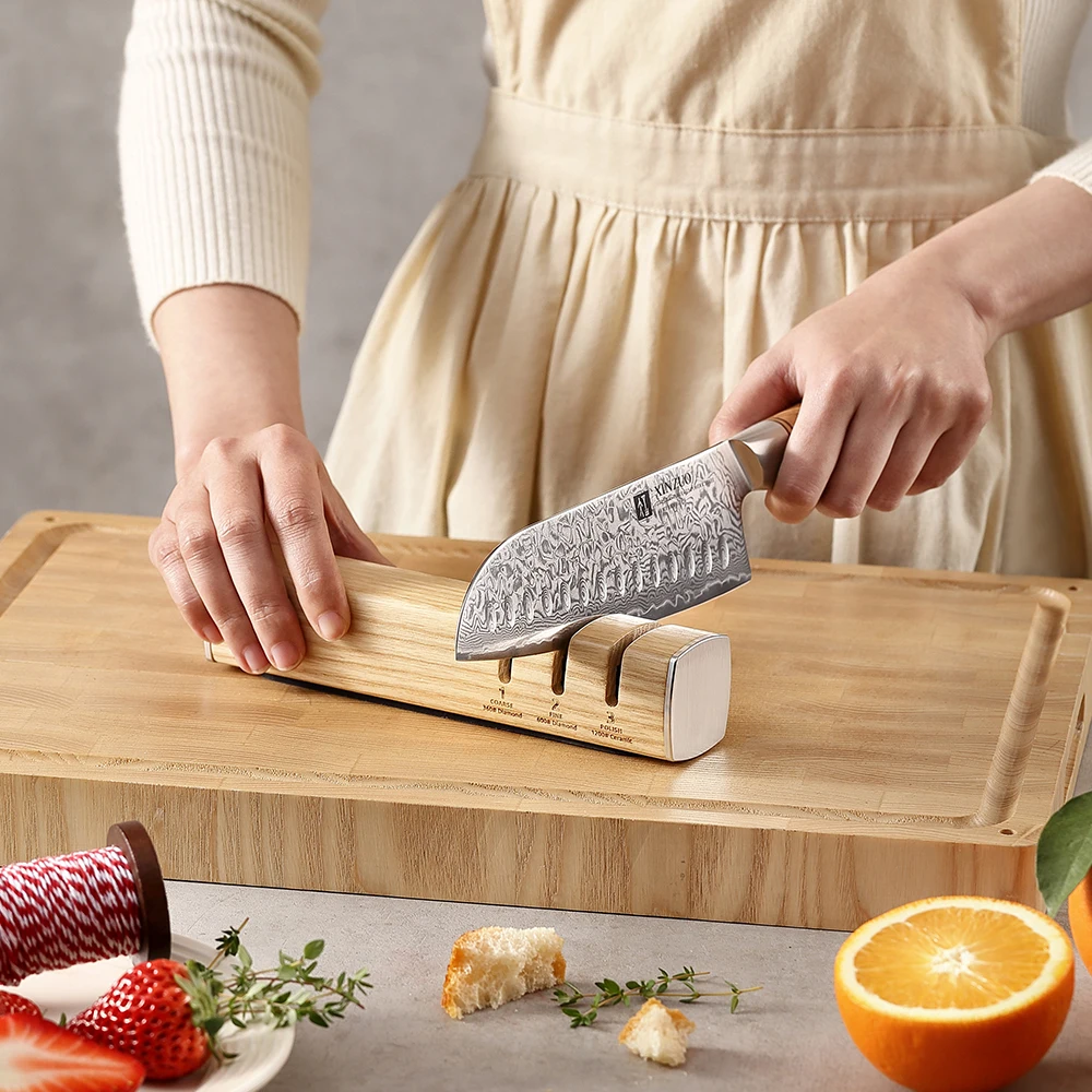 신주오 3-in-1 칼갈이 다이아몬드 & 세라믹 시스템 물푸레나무/호두나무 V자형 연마 슬롯 빠른 효과 안전하고 간편한 사용