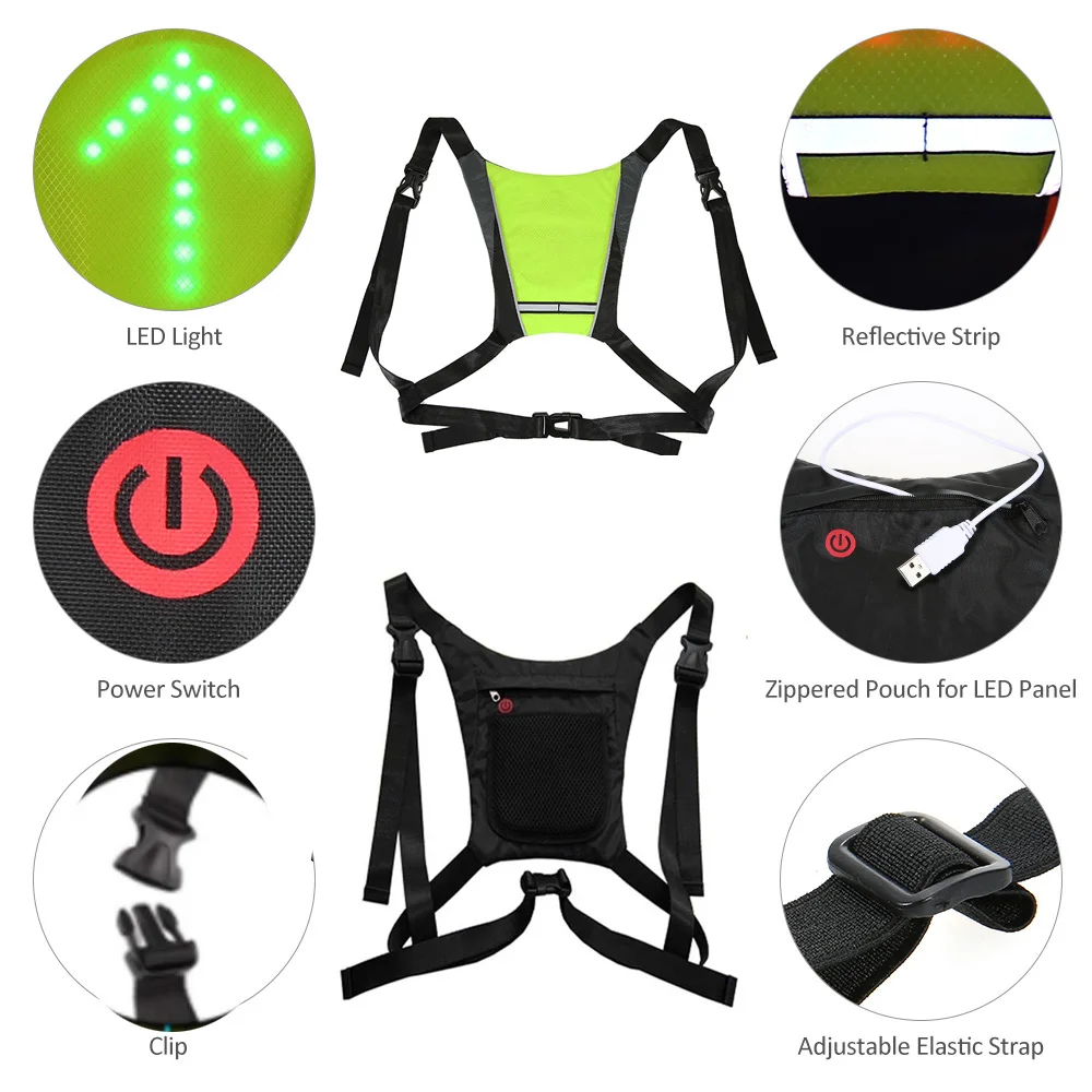 LED Reflective Vest USB Rechargeable Bright Safety Lights Belt High Visibility & Adjustable Waist for Night Running Cycling