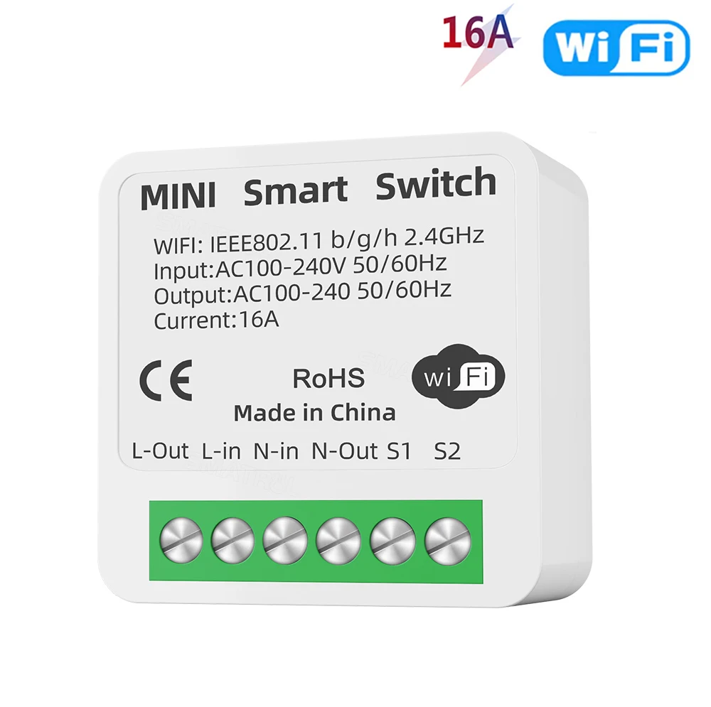 16A Tuya Wi-Fi Smart Switch 2-стороннее управление с переключателем энергонитора Мини-умный выключатель Smart Life Control Alexa через Google Home