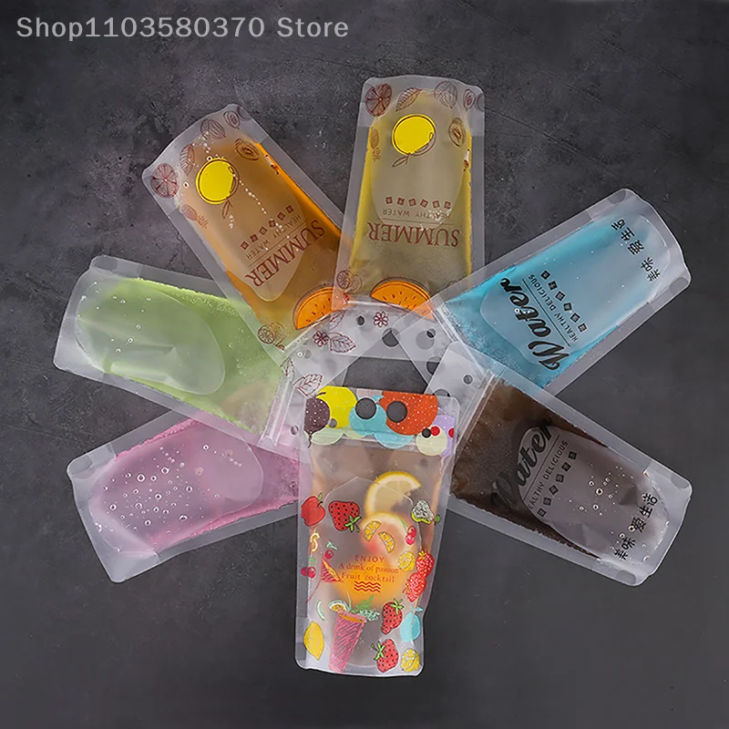10Pcs Bags + 10Pcs Straw 500ml Frosted Plastic Drinking Beverage Bag Party Wedding Fruit Juice Milk Tea Portable Pouches