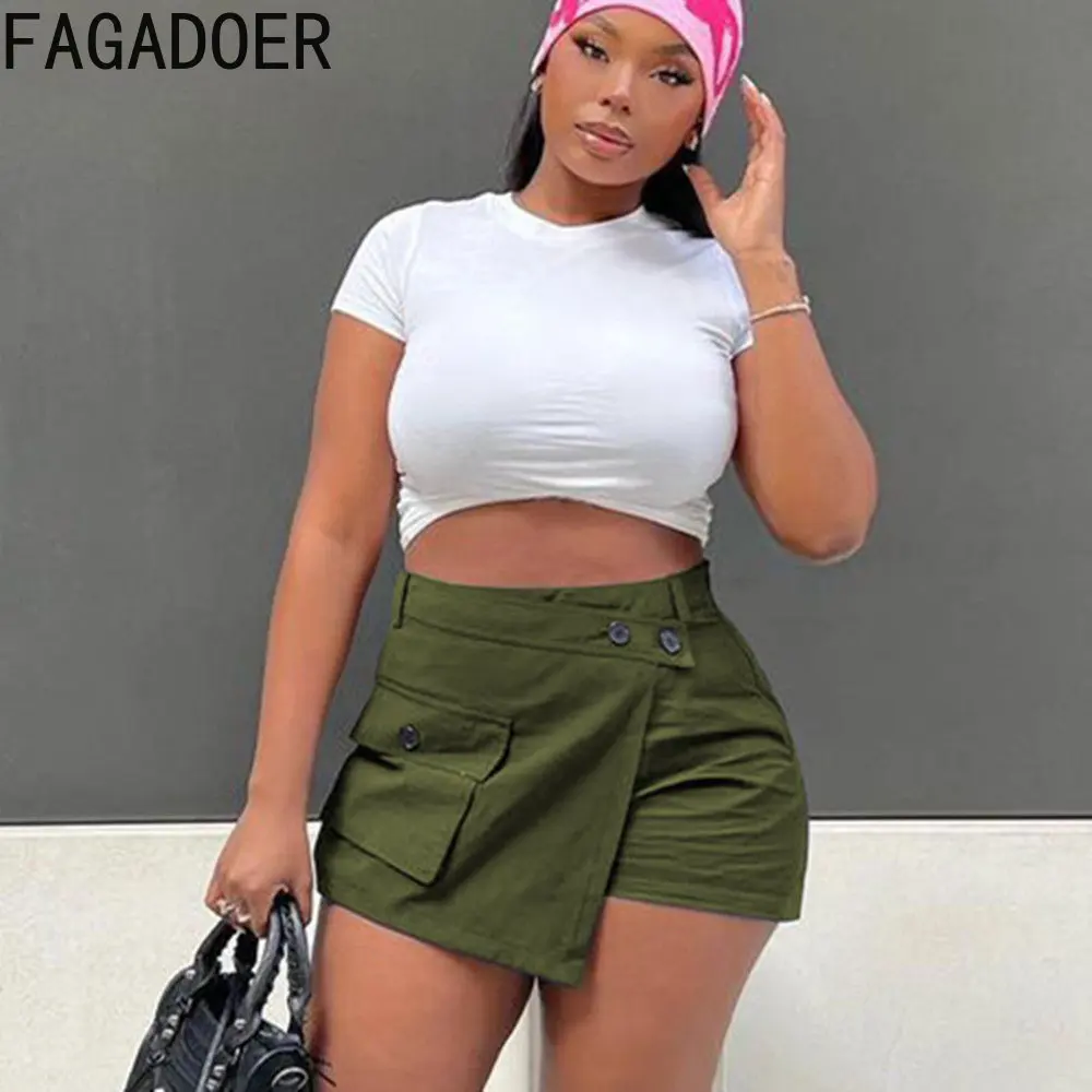 FAGADOER Fashion Irregular Cargo Shorts Skirts Women High Waisted Zipper  Shorts Casual Female Solid Pocket Clothes Bottoms 2023