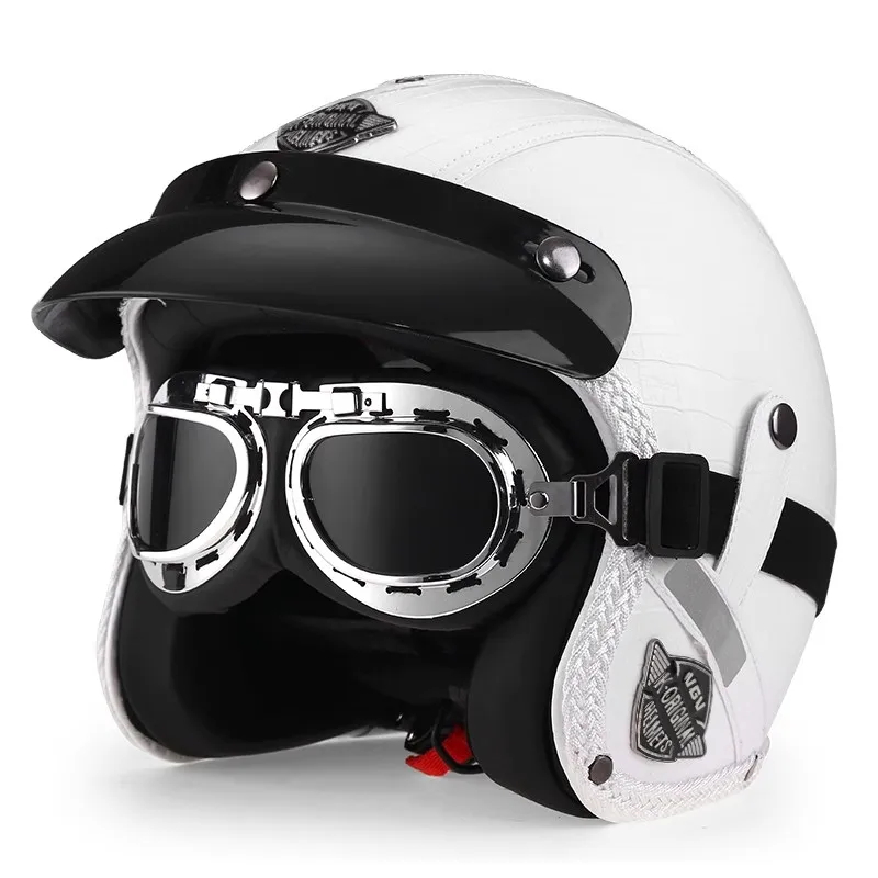 GAOZ Vintage Style Open Face Motorcycle 3/4 Helmet for Men Women Adults Breathable Warm Comfortable Lining Four Seasons Adult Half Helmet DOT/ECE Approved
