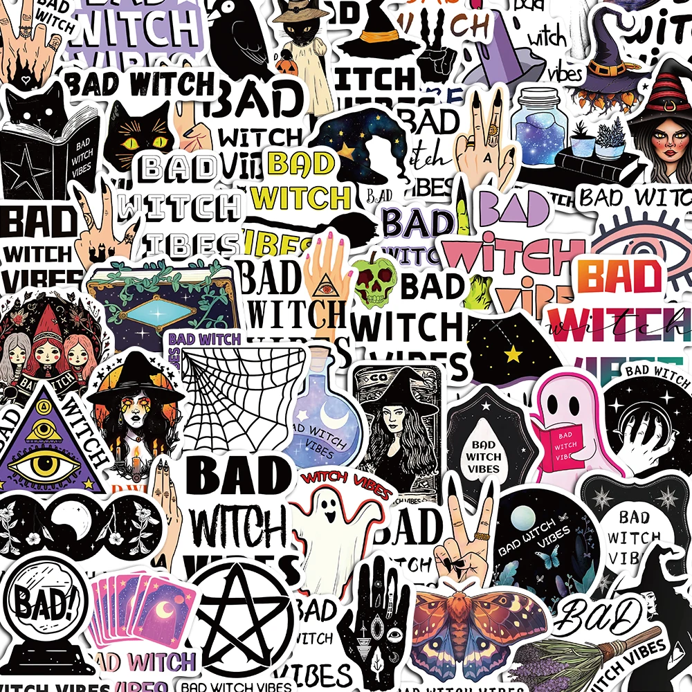 10/50PCS Bad Witch Vibes Horror Stickers Pack DIY Skateboard Motorcycle Suitcase Stationery Decals Decor Phone Laptop Toys