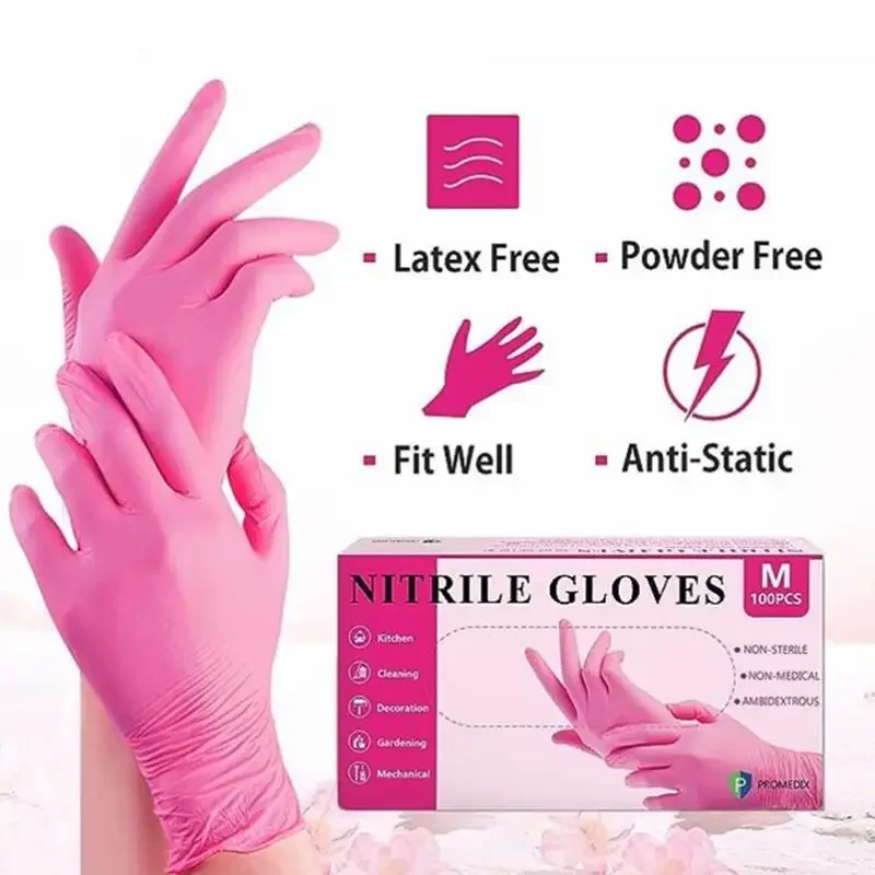 100 PCS Disposable Plastic Gloves - Latex-Free, Waterproof For Food Prep, Gardening, Cleaning (Pink, Size M)